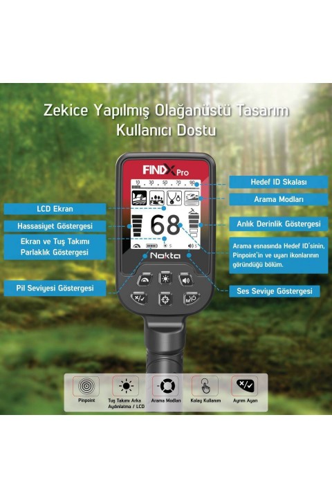 FINDX PRO Metal Dedektörü Su Geçirmez Altın Arama